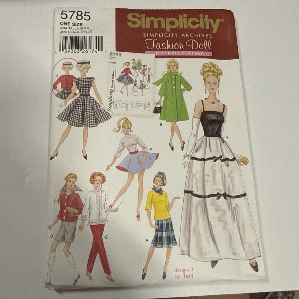 SIMPLICITY 5785 11½" 12"  BARBIE™ FASHION DOLL CLOTHES SEWING PATTERN 2002 UNCUT